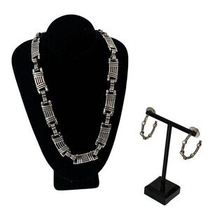 Silver  Plated Link Necklace Gold CZ Hoop Earrings Everyday Minimal Jewelry